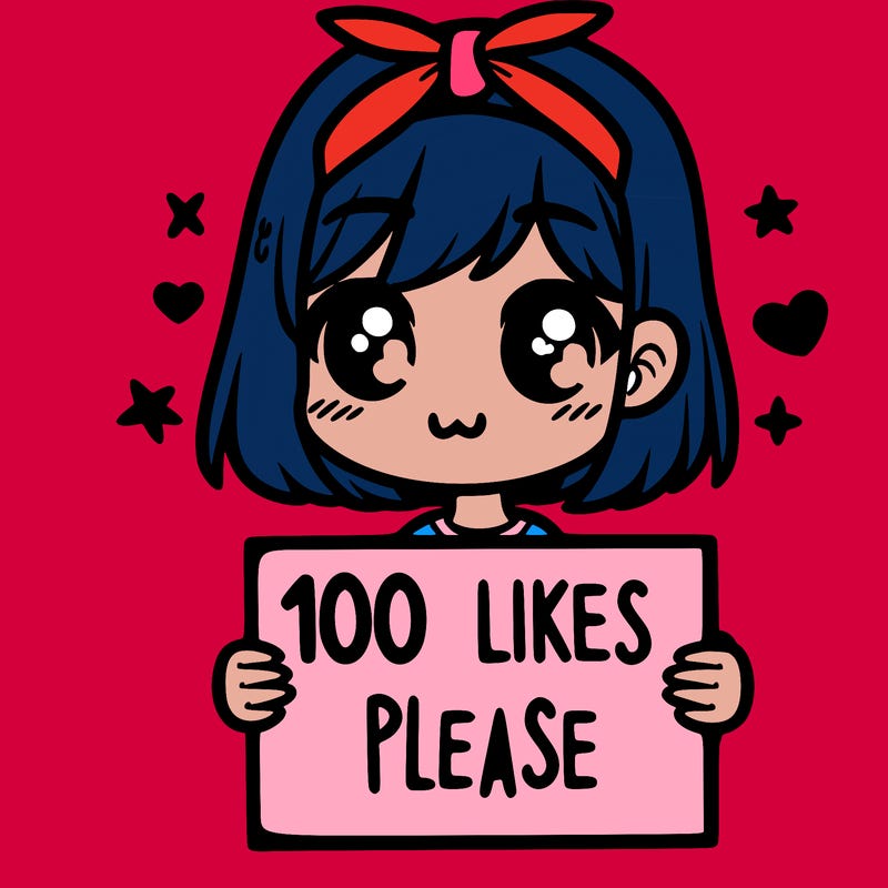 girl holding sign saying 100 likes please