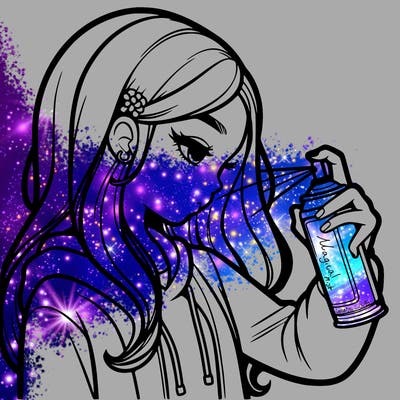 a realistic girl spray painting