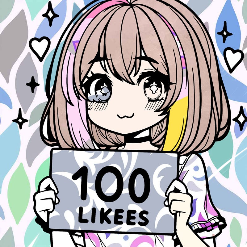 anima girl holding a 100 likes sign in her hand