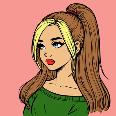realistic girl with a high ponytail