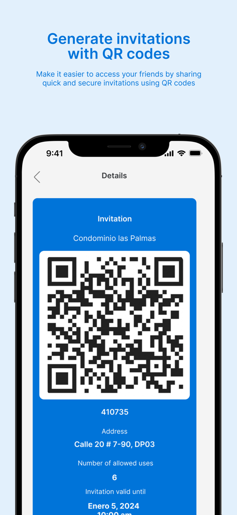 Habitanto - Resident - Habitanto Resident app showing a QR code invitation for building visitor access