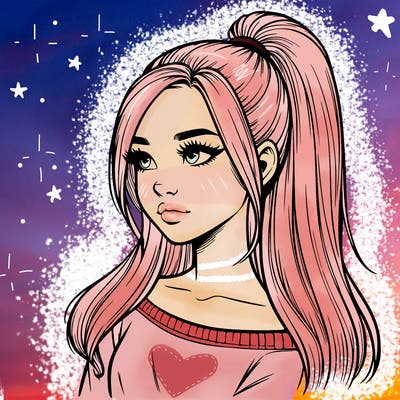 realistic girl with a high ponytail