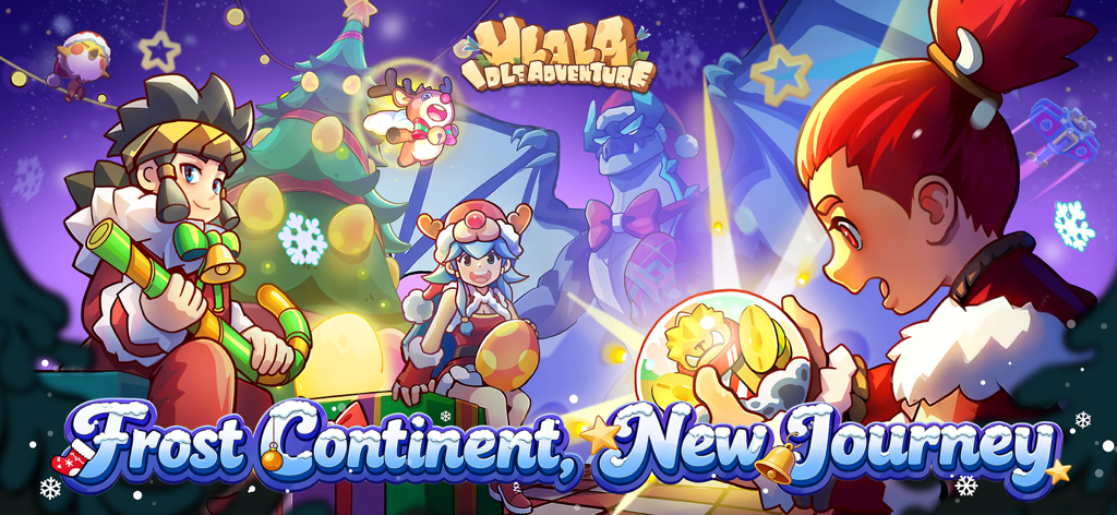 Ulala: Idle Adventure - Ulala Idle Adventure characters in festive winter outfits celebrating the Frost Continent update.