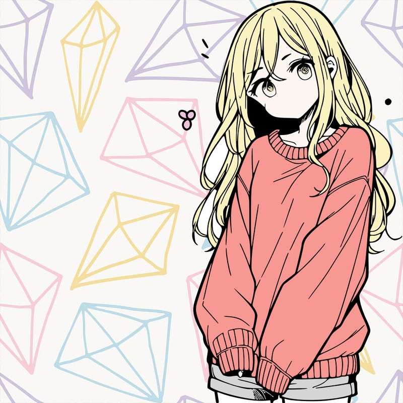 manga teen girl  in a sweater and baggy pants
