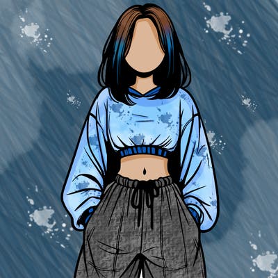 realistic girl faceless with baggy pants and a crop top