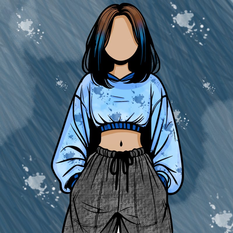 realistic girl faceless with baggy pants and a crop top