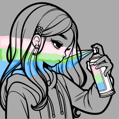 a realistic girl spray painting