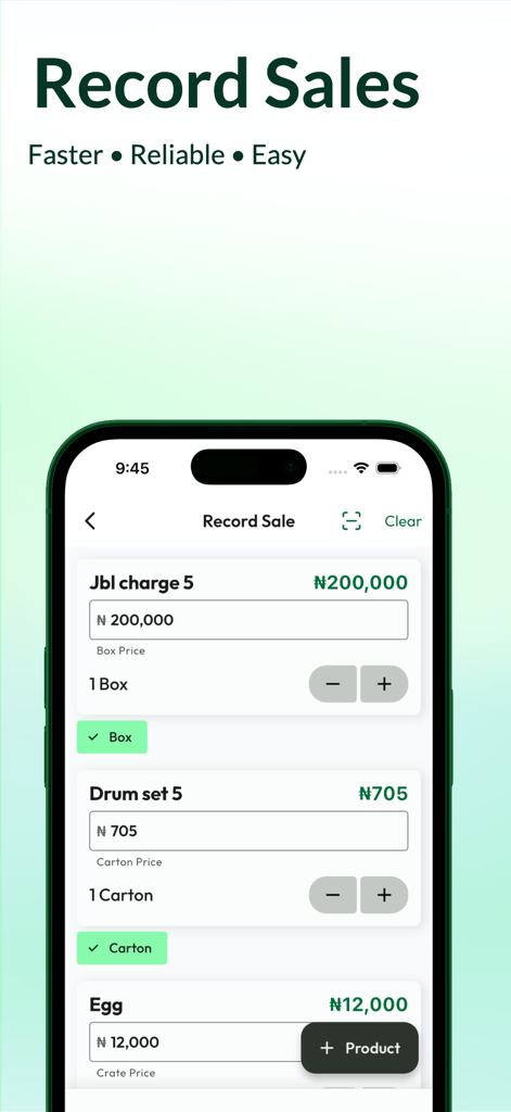 Zuru-Inventory & Sales Manager - A mobile phone screen displaying the Record Sales feature of the Zuru inventory management app for small businesses.