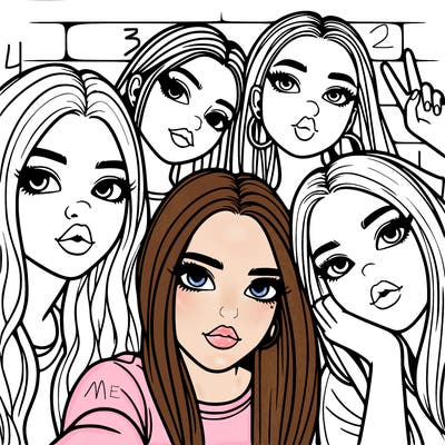 group of teen girls friends y2k up close in a selfie