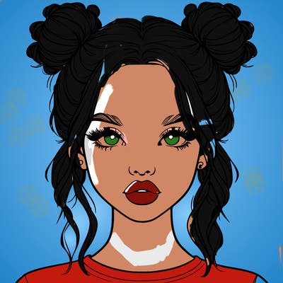realistic girl with two buns in hair and lips
