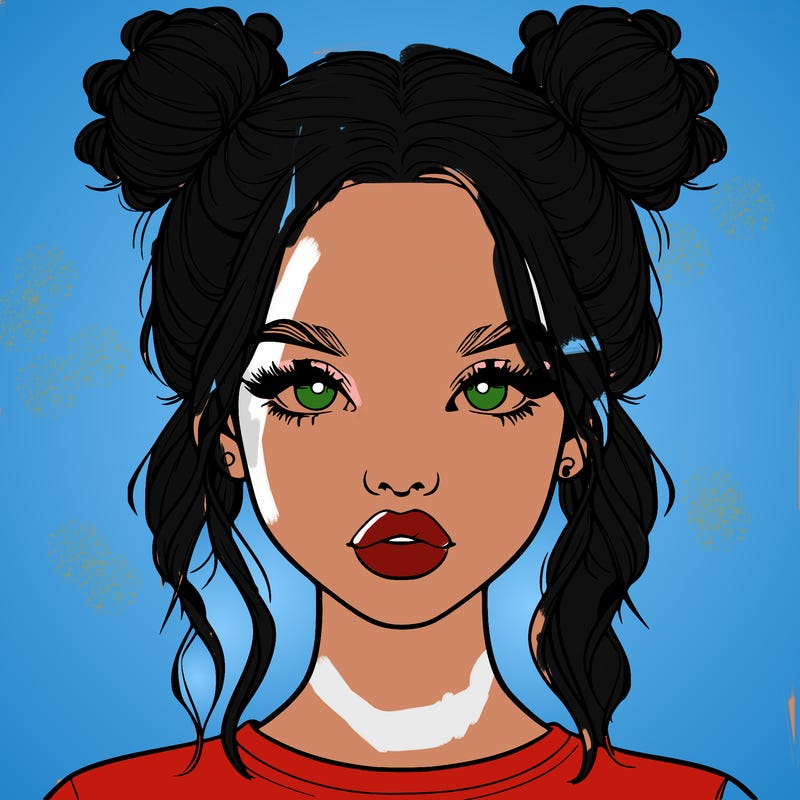 realistic girl with two buns in hair and lips
