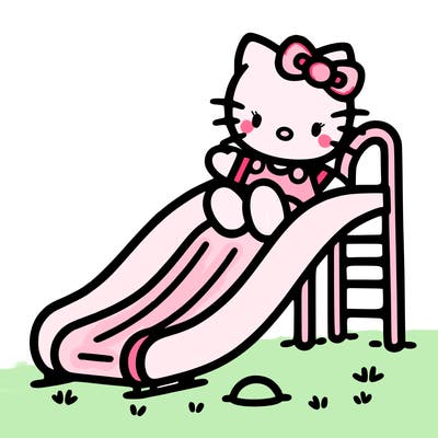 hello kitty going down a slide