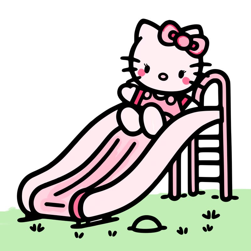 hello kitty going down a slide