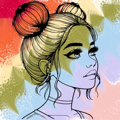 realistic girl with buns on the top of her head