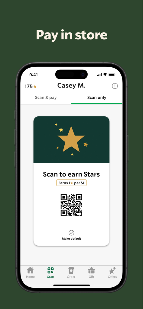 Starbucks - Starbucks mobile app screen showing a QR code for scanning and earning reward stars in store