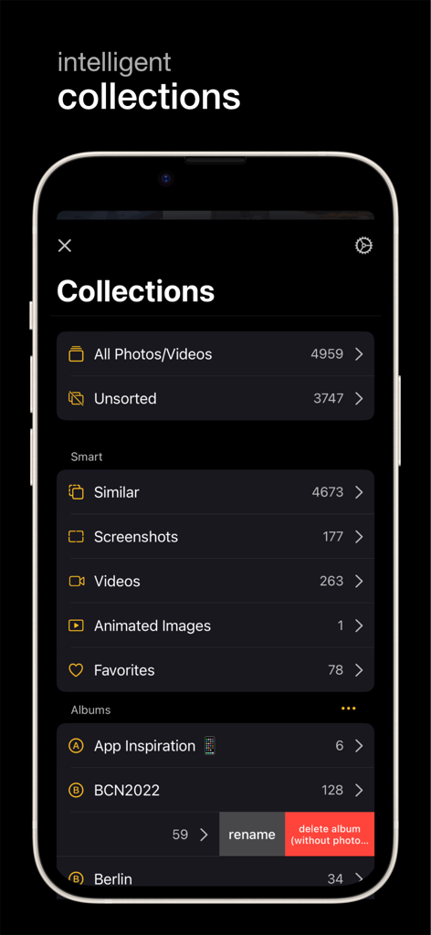 phoom - Photo Manager&Cleaner - Interface of the phoom app displaying intelligent photo collections including smart folders for similar photos and screenshots