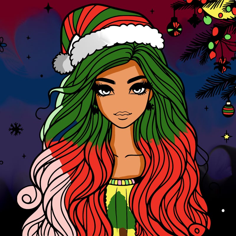christmas fashionable female model and long hair
