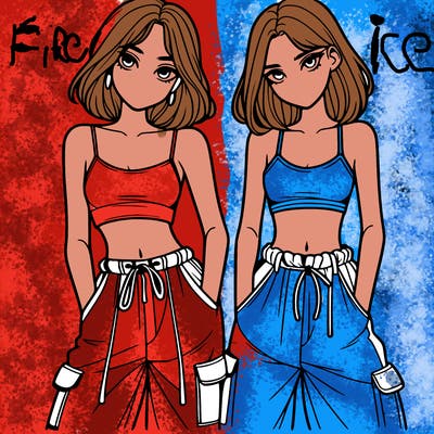 two girls with crop top with baggy pants