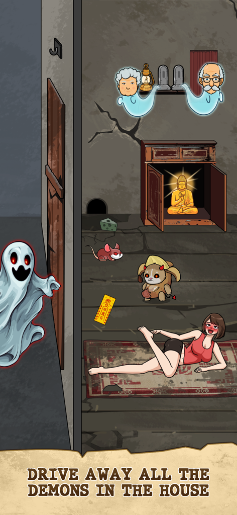 Nightmare Story: Tricky Quest - A spooky puzzle level where players must drive away ghosts and demons from a room in Nightmare Story Tricky Quest.