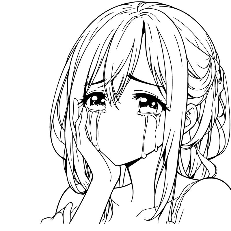 crying and depressed realistic anime woman