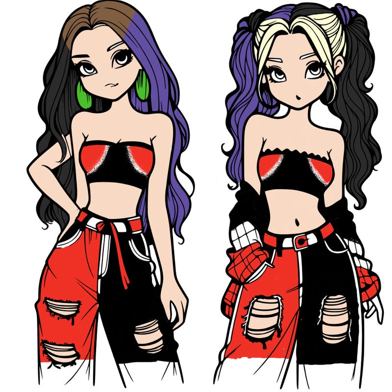 2 girls in crop tops and baggy jeans ripped