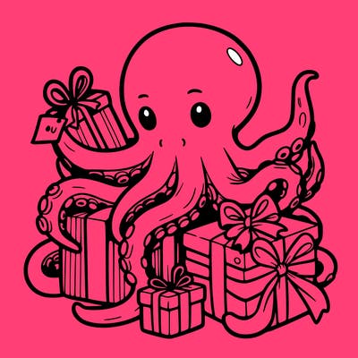 an octopus wrapping gifts