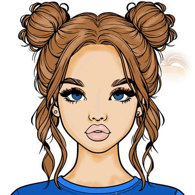 realistic girl with two buns in hair and lips