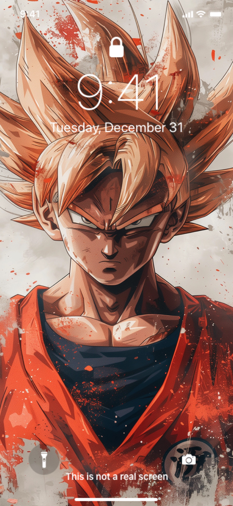 Wallpaper & Live Wallpapers - An iPhone lock screen preview featuring a high definition anime wallpaper of the character Goku