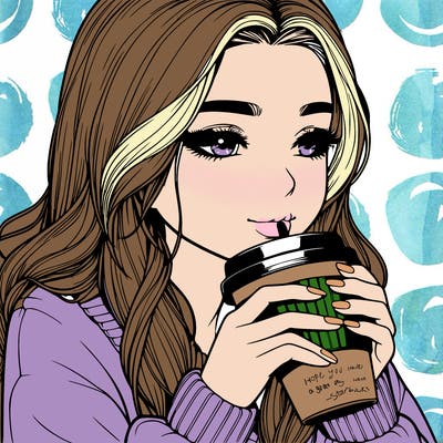 realistic girl drinking coffee
