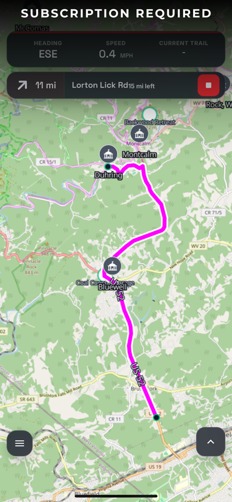 Trail X Trail - Trail X Trail app interface showing a GPS route tracking with waypoints and real-time navigation data on a map