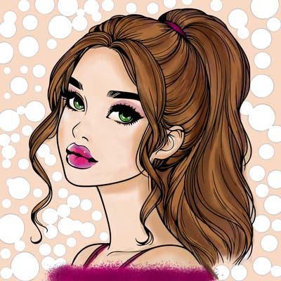 realistic girl with a ponytail on her hair and lips