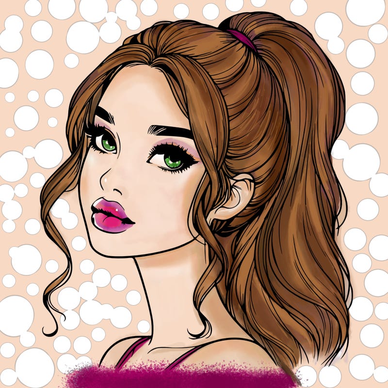 realistic girl with a ponytail on her hair and lips