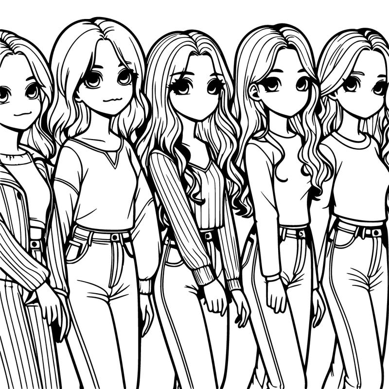 six girls in a line realistic