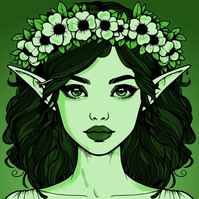 realistic female elf with flower crown