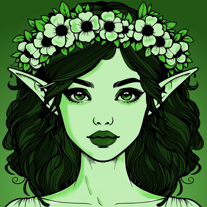 realistic female elf with flower crown