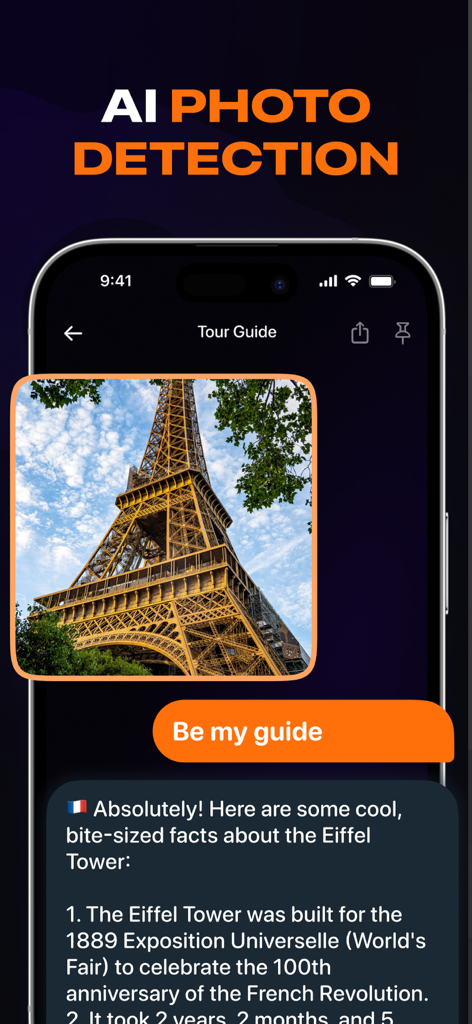 Openchat: AI Chatbot Copilot - Openchat AI photo detection feature identifying the Eiffel Tower and providing historical facts as a virtual tour guide.