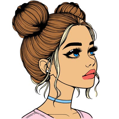 realistic girl with buns on the top of her head