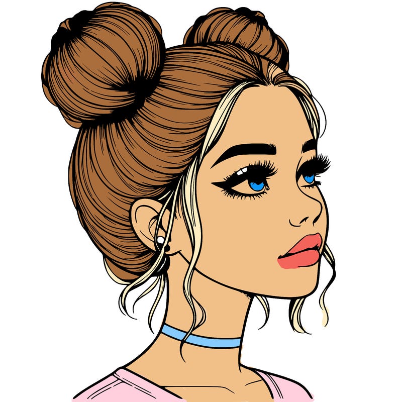realistic girl with buns on the top of her head