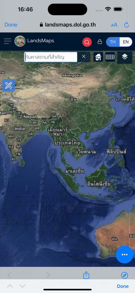 SmartLands - SmartLands app interface showing the LandsMaps satellite view of Thailand
