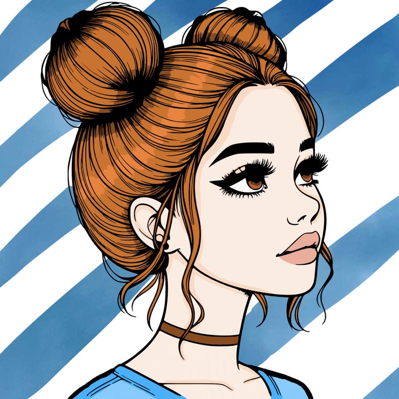 realistic girl with buns on the top of her head