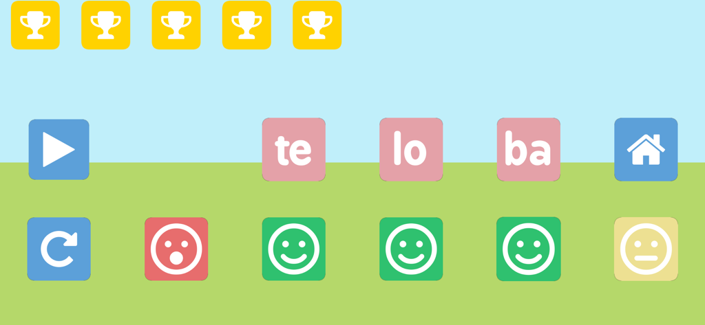 Impariamo le sillabe - Interface of an Italian educational app for children with syllables and reward icons