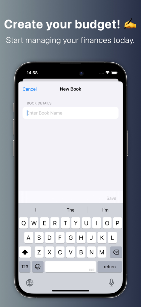 Easy Cashbook : Simple Budget - Interface for creating a new budget book in the Easy Cashbook finance app