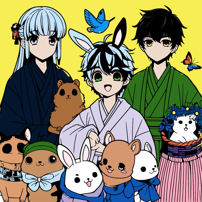 anime with animals, girls and boys