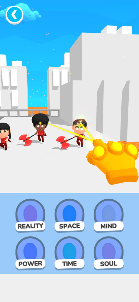 Uma luva dourada usando superpoderes para lutar contra inimigos no jogo mobile Gold Hand.