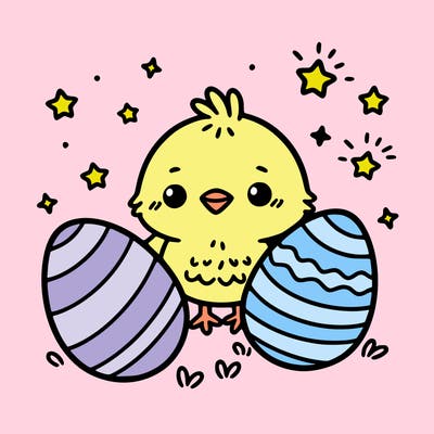 cute easter chick with eggs