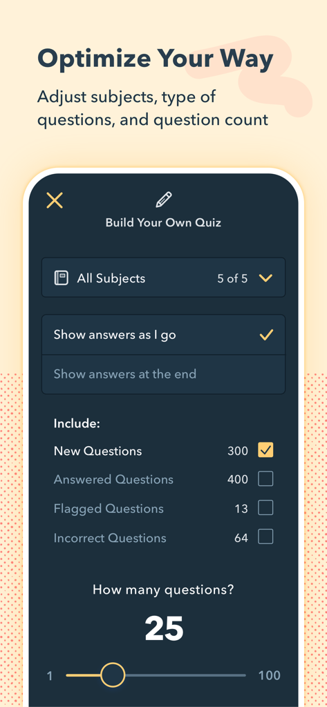 Pocket Prep EMS 2026 - The Build Your Own Quiz screen in the Pocket Prep EMS app for personalized study sessions