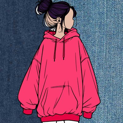 realistic girl with a oversized sweatshirt on and a bun