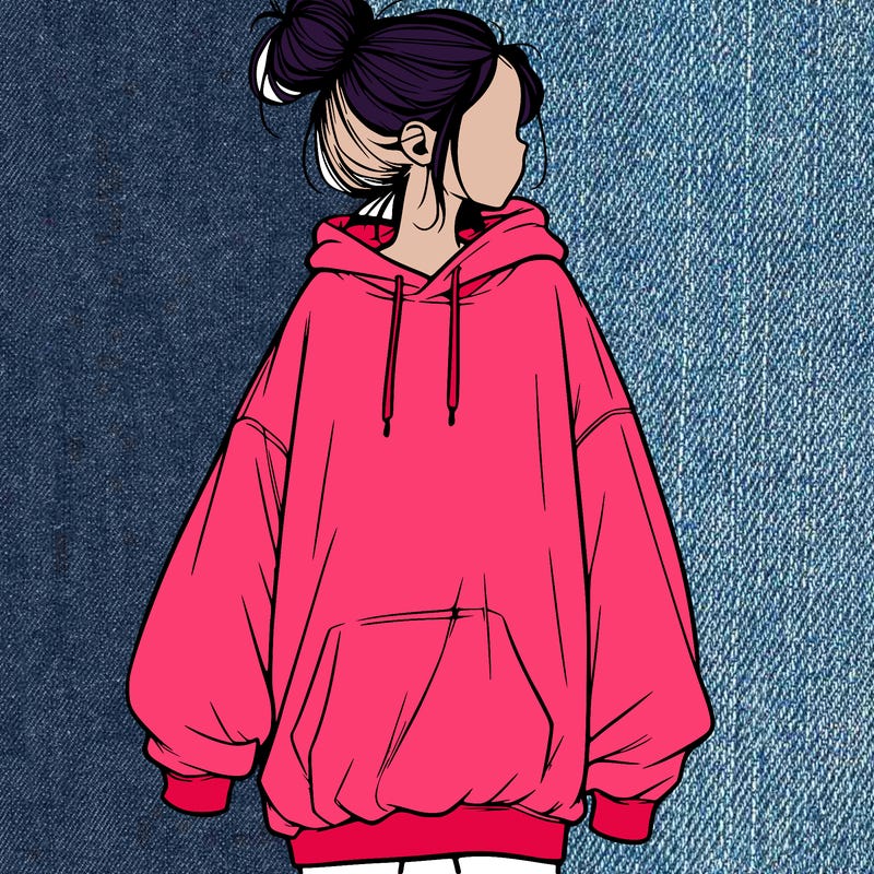 realistic girl with a oversized sweatshirt on and a bun