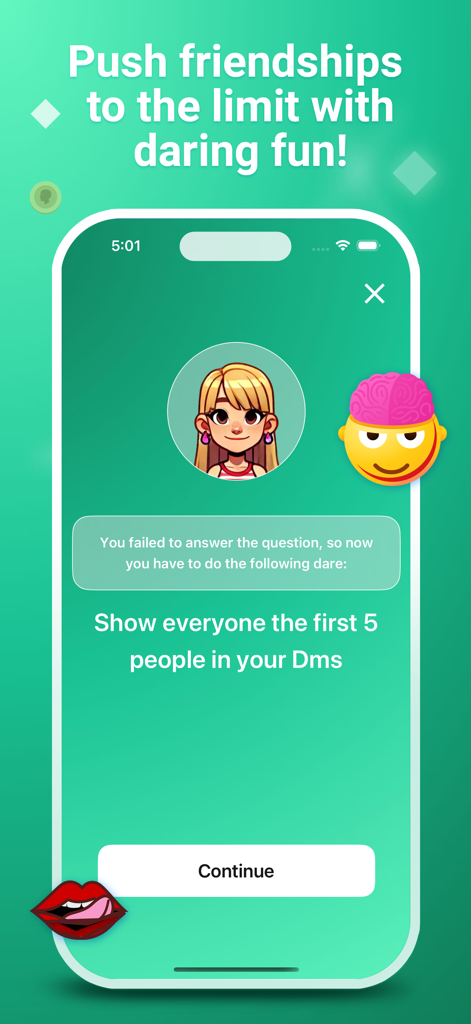 Paranoia - Play With Friends - Paranoia app screen showing a daring challenge for friends