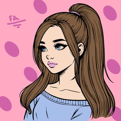 realistic girl with a high ponytail